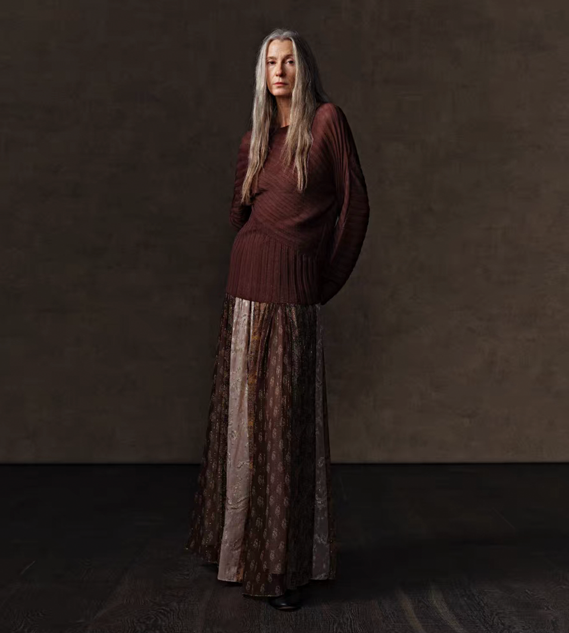 Irregular Rib Knitted L/S Top Brown