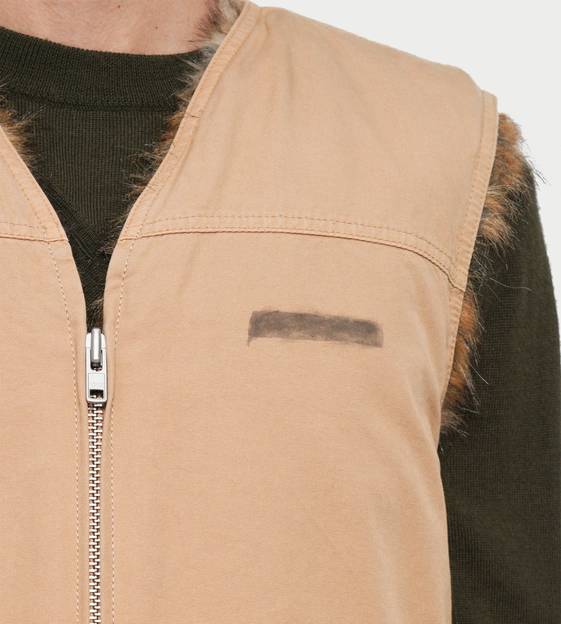 Faux Fur Reversible Vest Dk Beige