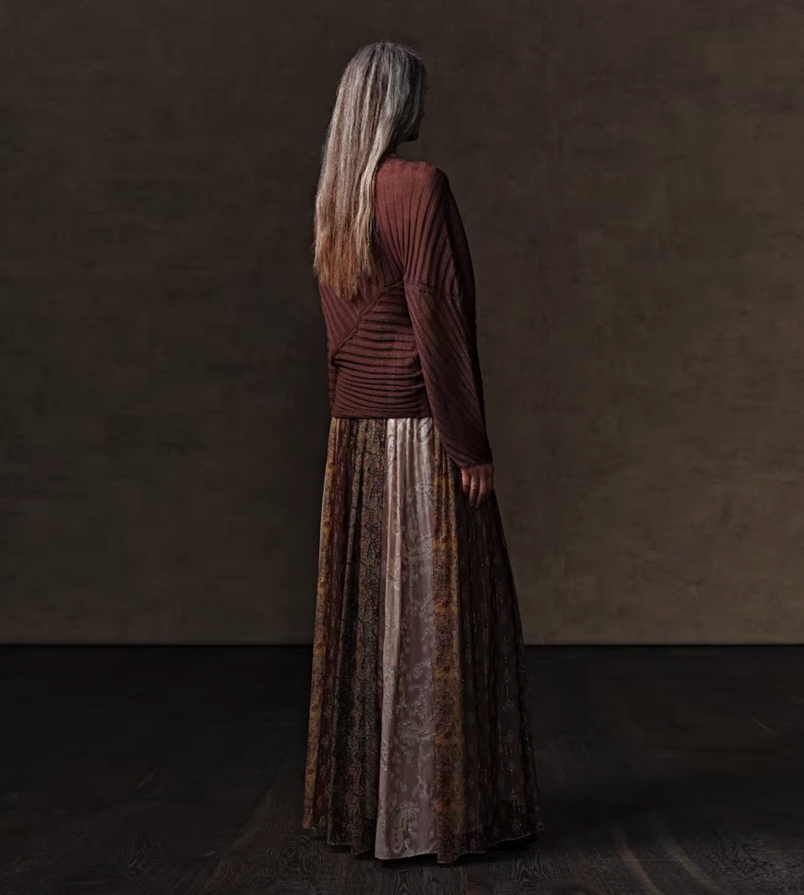Irregular Rib Knitted L/S Top Brown
