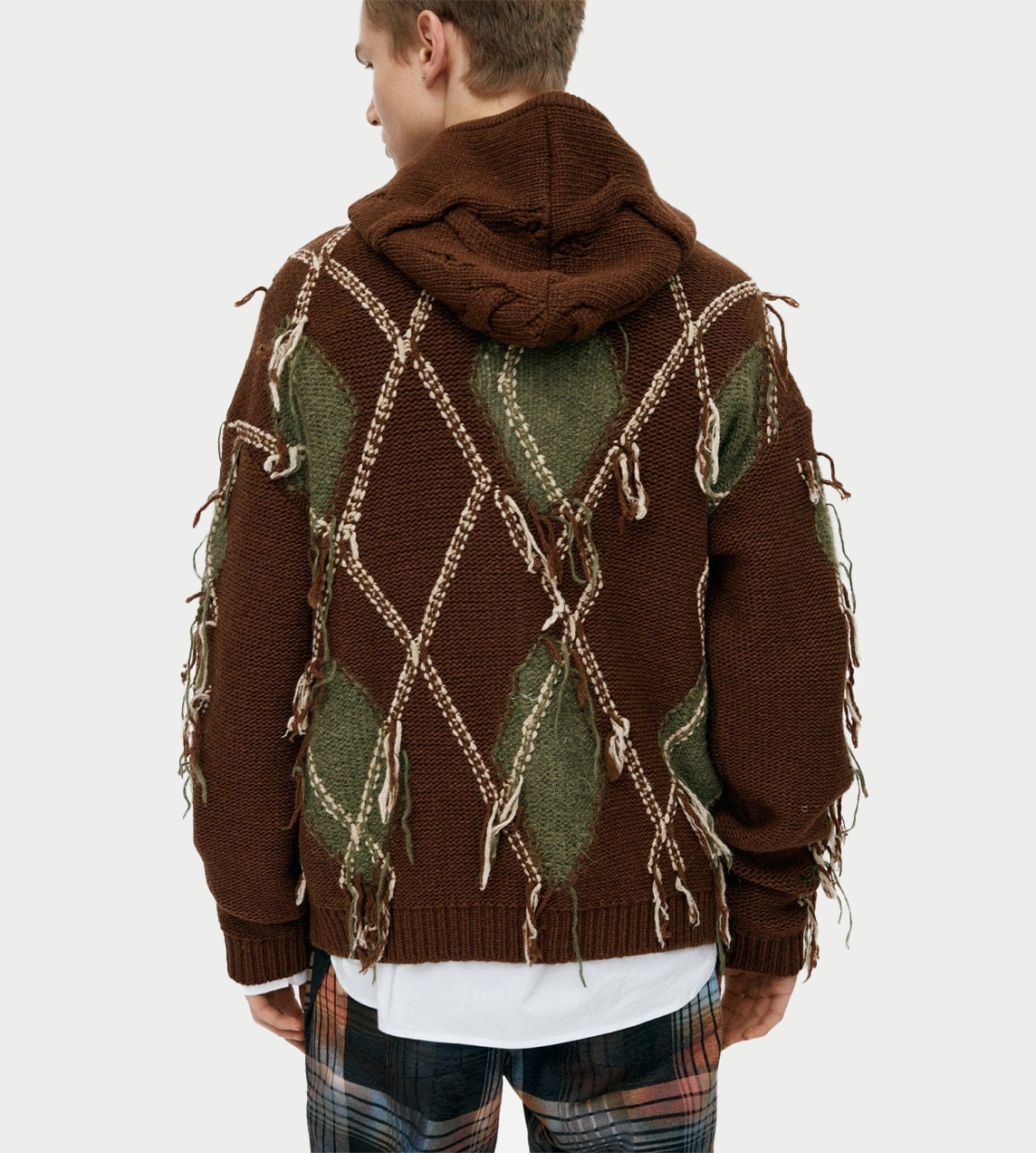 Unisex Argyle Fisherman Hood Zip-up Brown