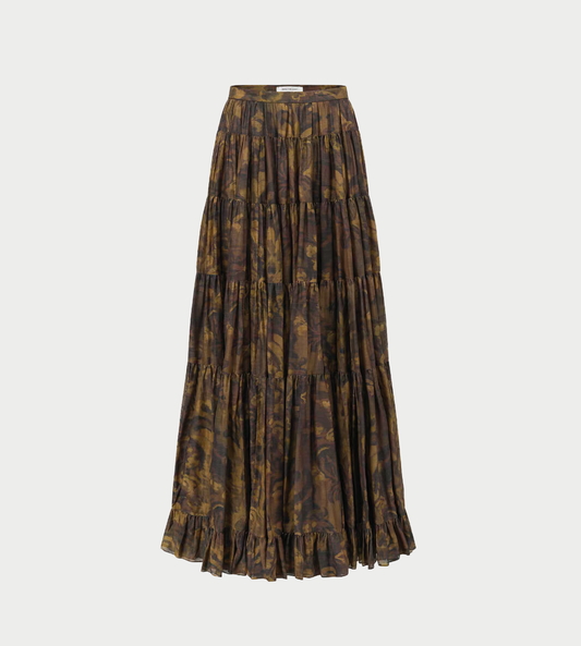 INTO THE EAST - Acanthus Oil Pain Multi-Layer Skirt Tea Brown