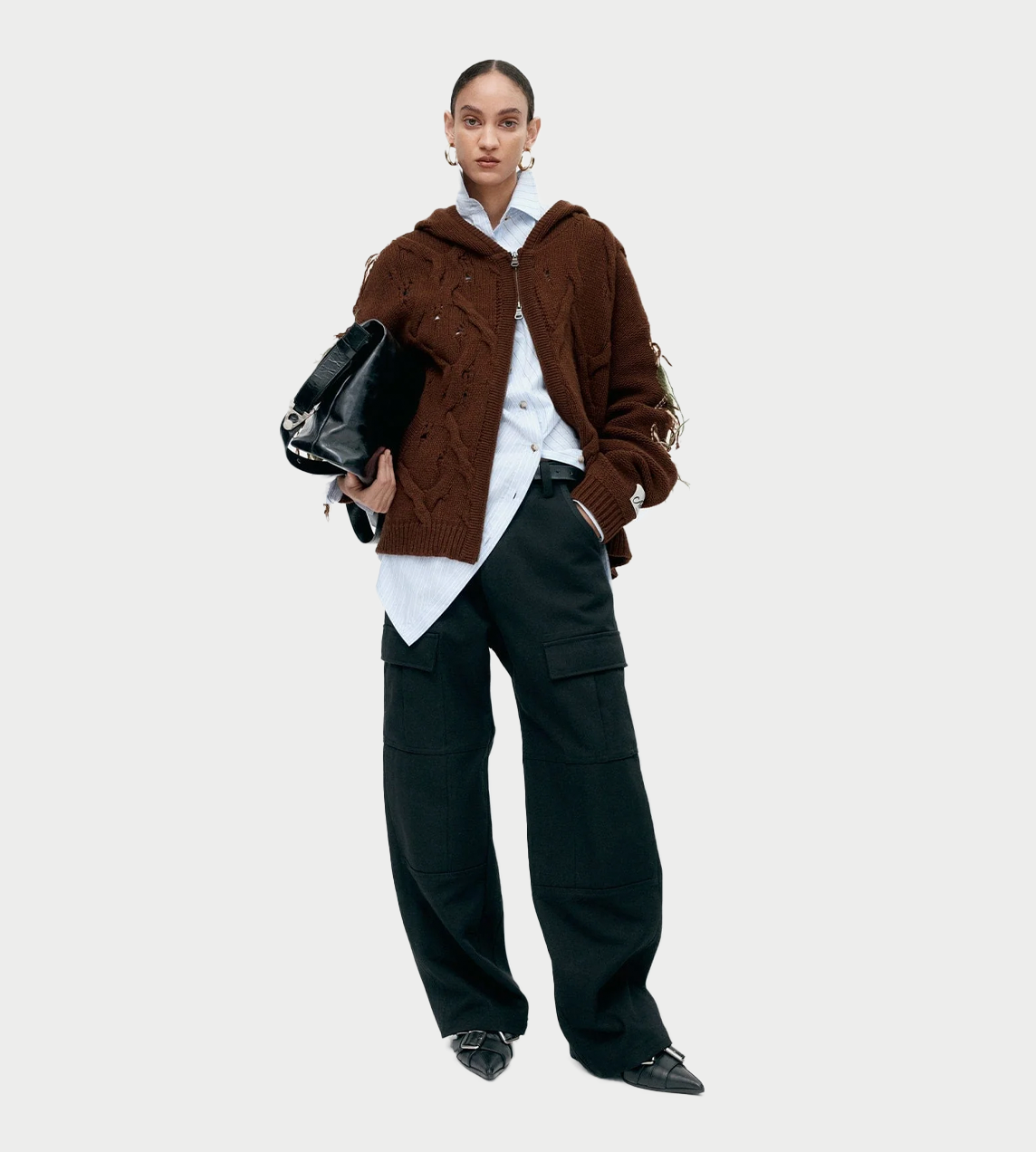 ANDERSSON BELL - Unisex Argyle Fisherman Hood Zip-up Brown