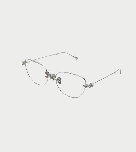 YVMIN - Bowknot Decoration Large Frame Glasses Silver