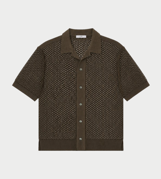 UJOH - Open Collar Knit Shirt Olive Grey