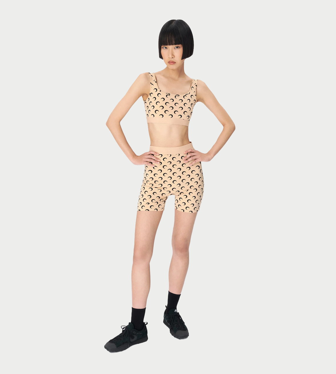 MARINE SERRE - Recycled Moon Biker Shorts Tan