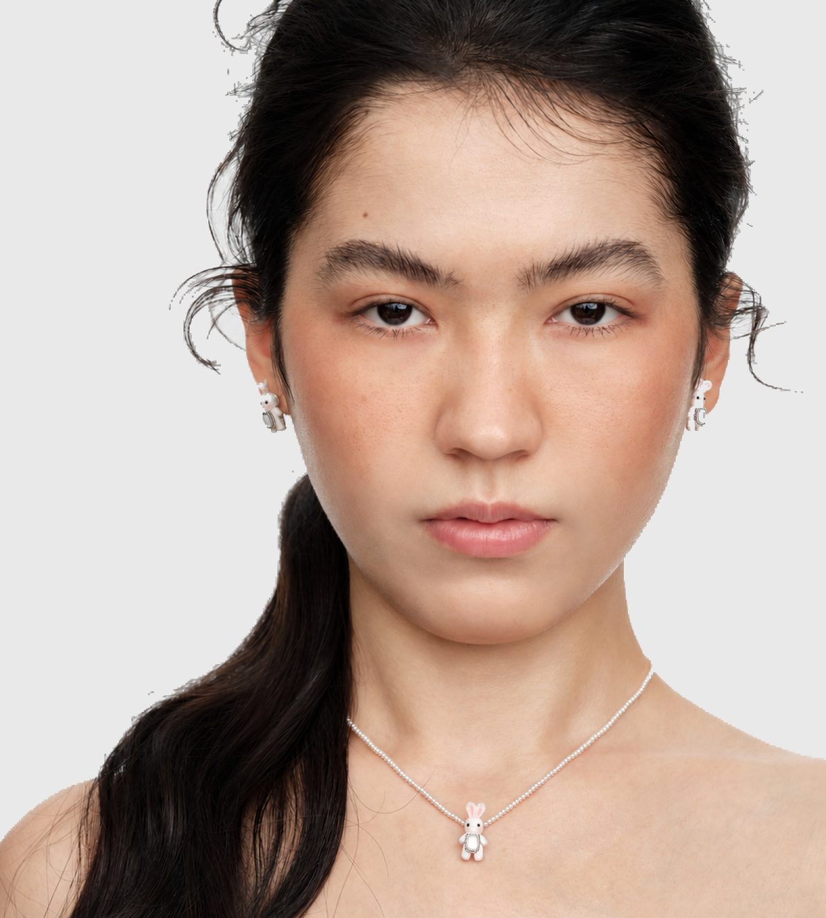 YVMIN - Woven Mini Rabbit Pearl Necklace Silver