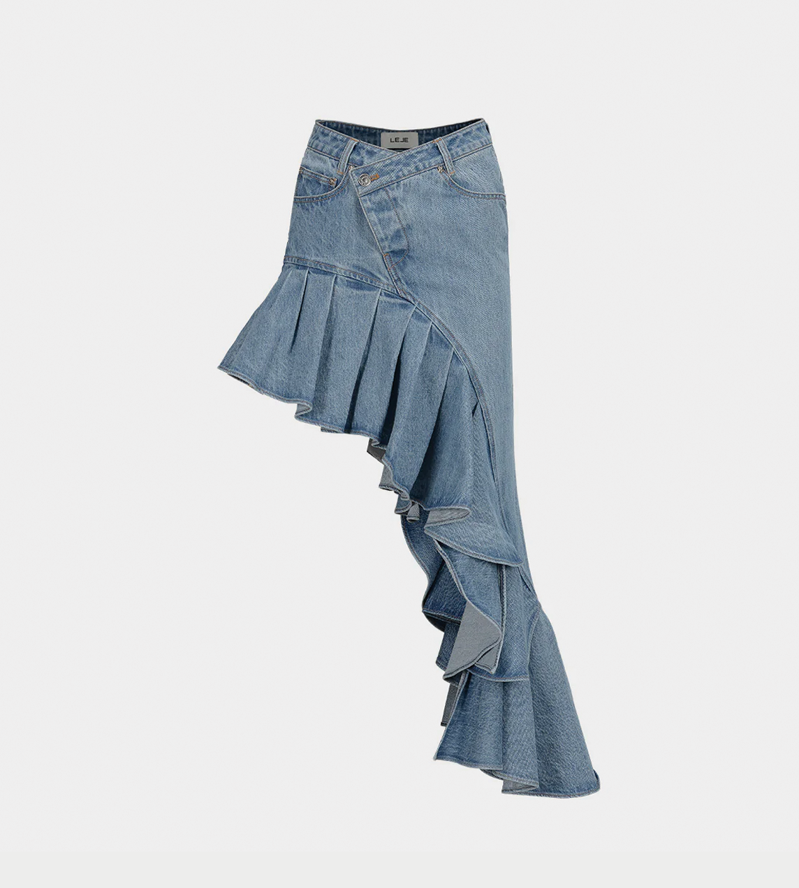 LEJE - Asymmetric Frill Denim Skirt Blue