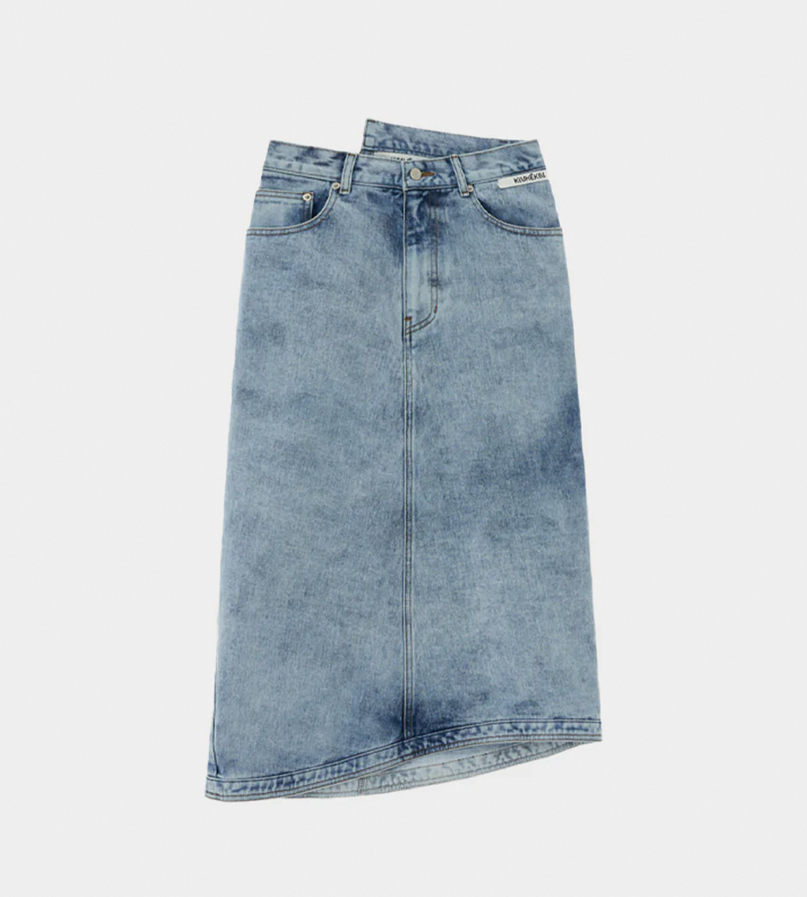 KIMHEKIM - Asymmetric Denim Midi Skirt Sky Blue