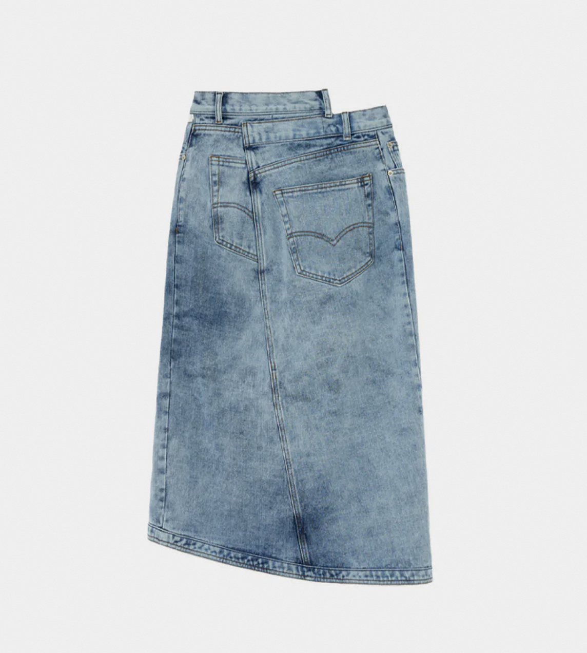 KIMHEKIM - Asymmetric Denim Midi Skirt Sky Blue