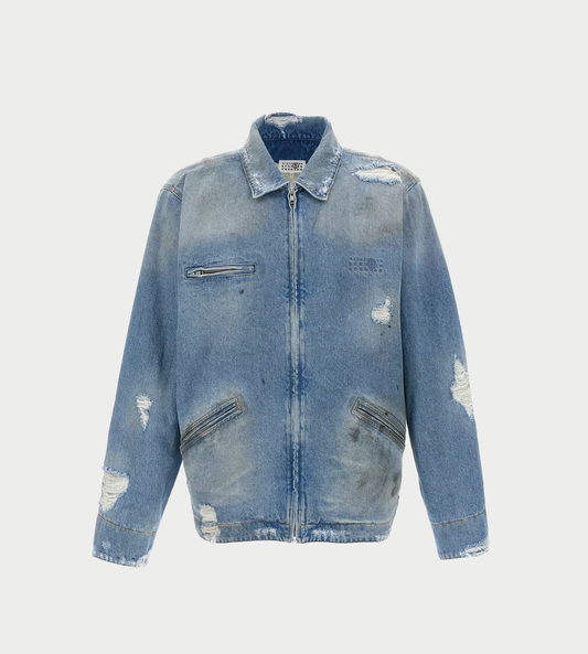  MM6 Maison Margiela - Distressed Zip-Up Denim Jacket