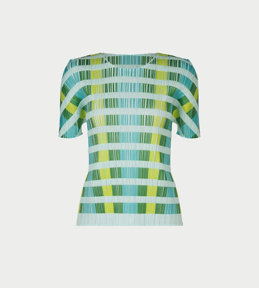 PLEATS PLEASE ISSEY MIYAKE - Gingham-print Short-sleeve Top Green
