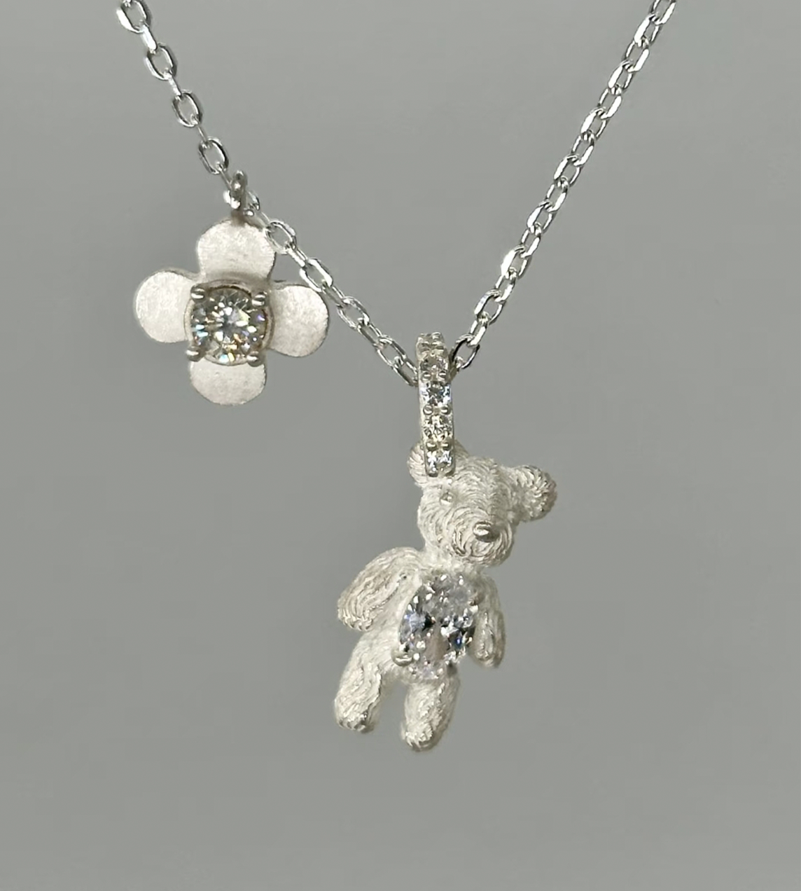 Carved Metal Mini Bear Pendant White