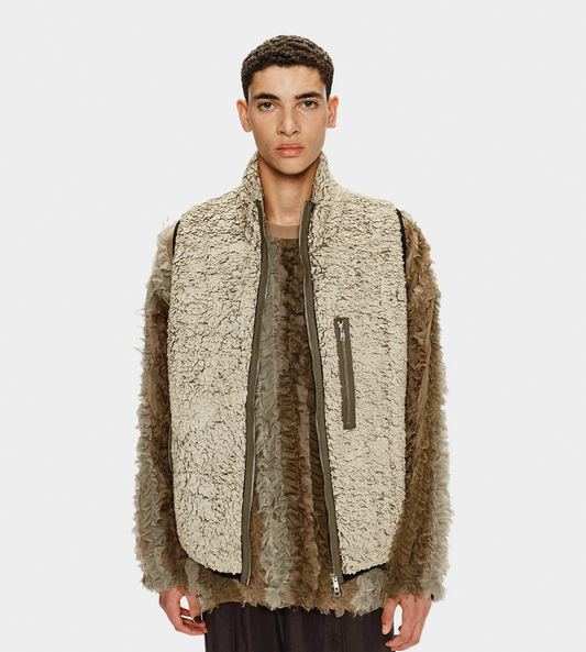 SONG FOR THE MUTE - Camper Vest Painted Sherpa Off White