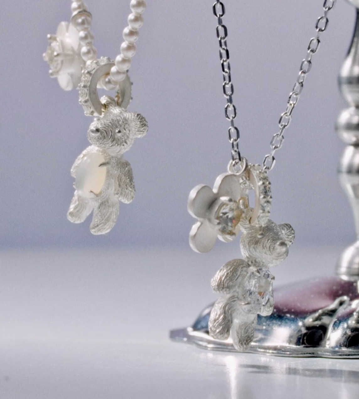 Carved Metal Mini Bear Pendant White