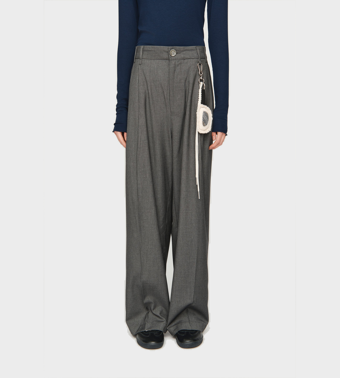 Wide Double Pleated Pants Charcoal