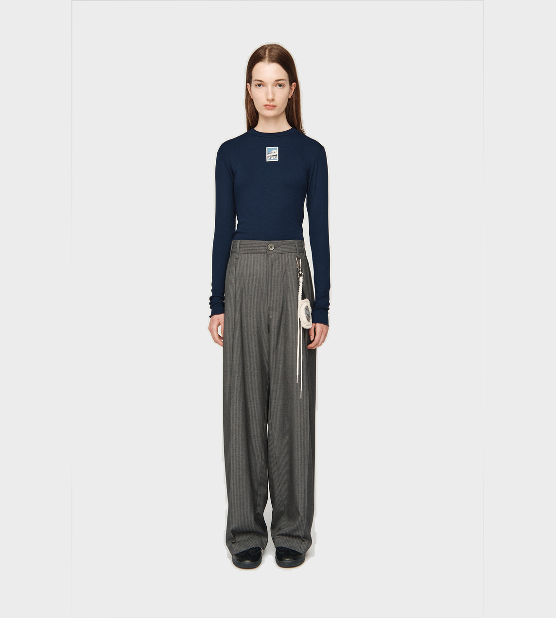 Wide Double Pleated Pants Charcoal