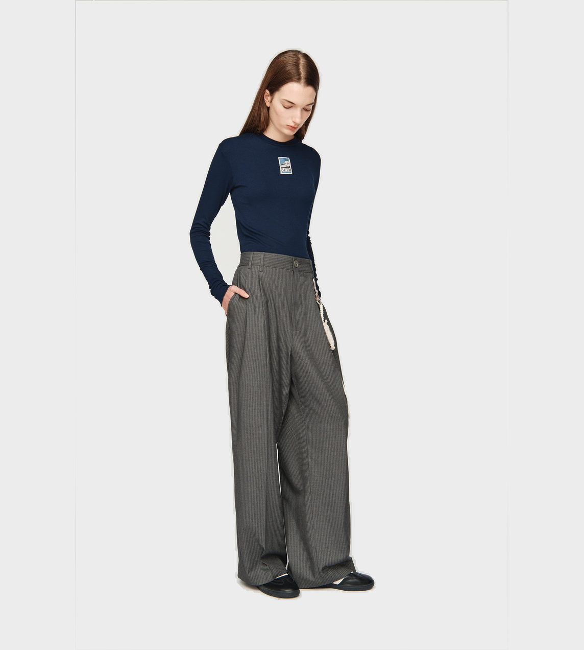 Wide Double Pleated Pants Charcoal