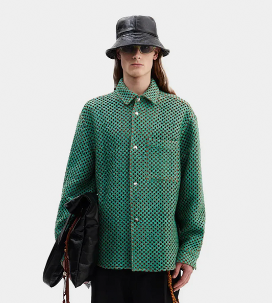 SONG FOR THE MUTE - Woven Straw Overshirt Green