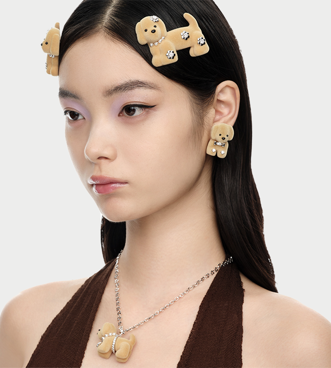 Split Puppy Earring Light Brown (Pair)