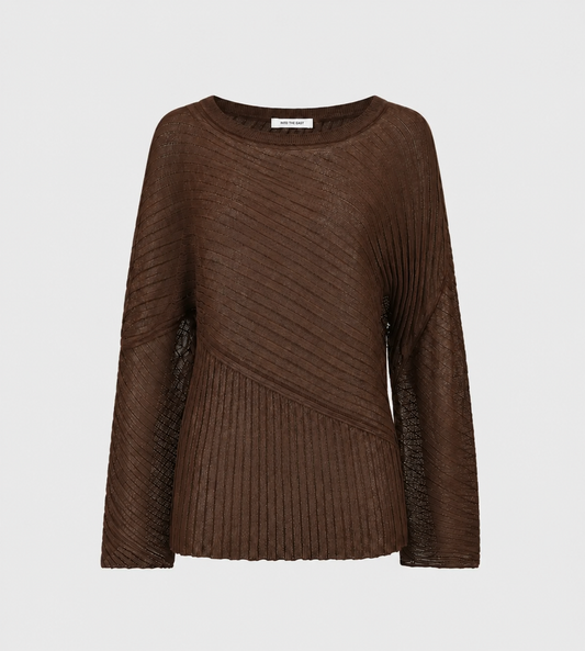 INTO THE EAST - Irregular Rib Knitted L/S Top Brown