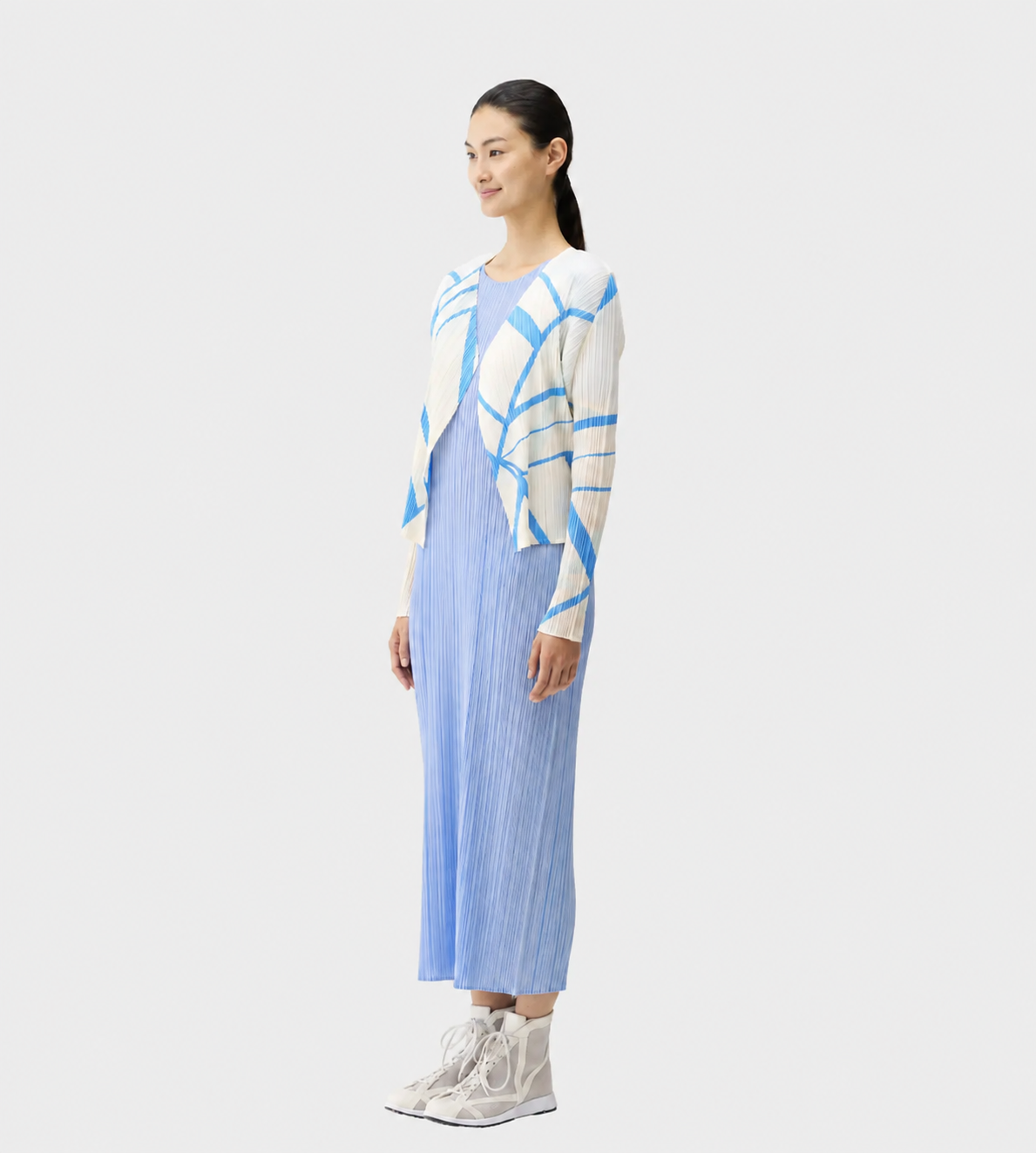 Fold-line Pleated Cardigan White