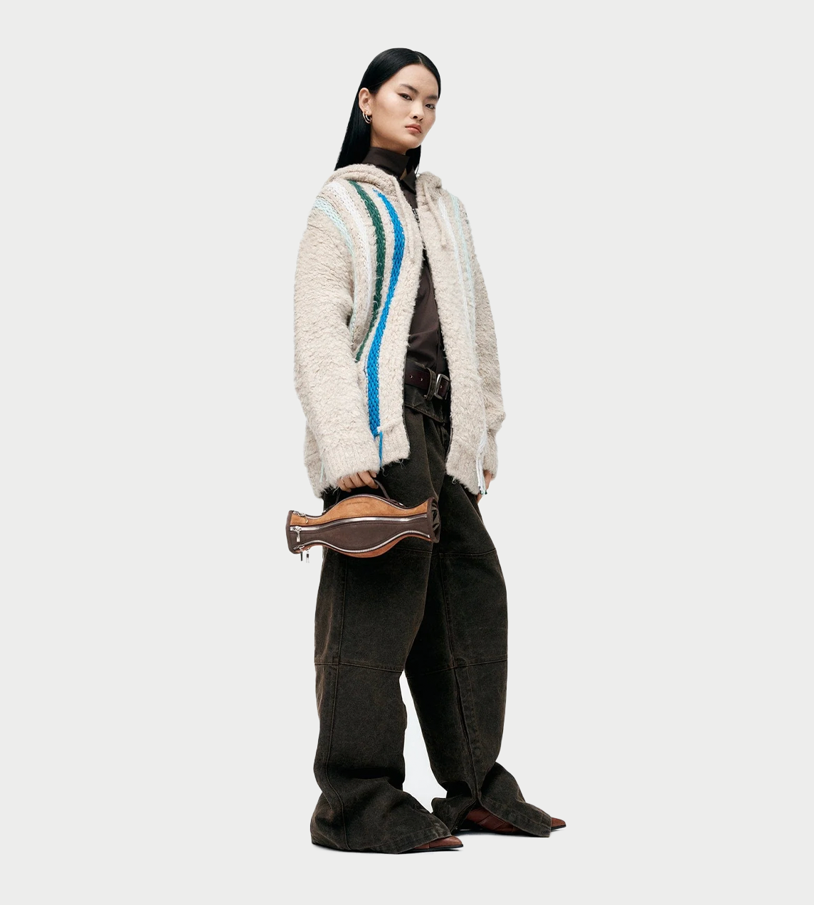 Unisex Reverse Stripe Kint Hoodie Ecru