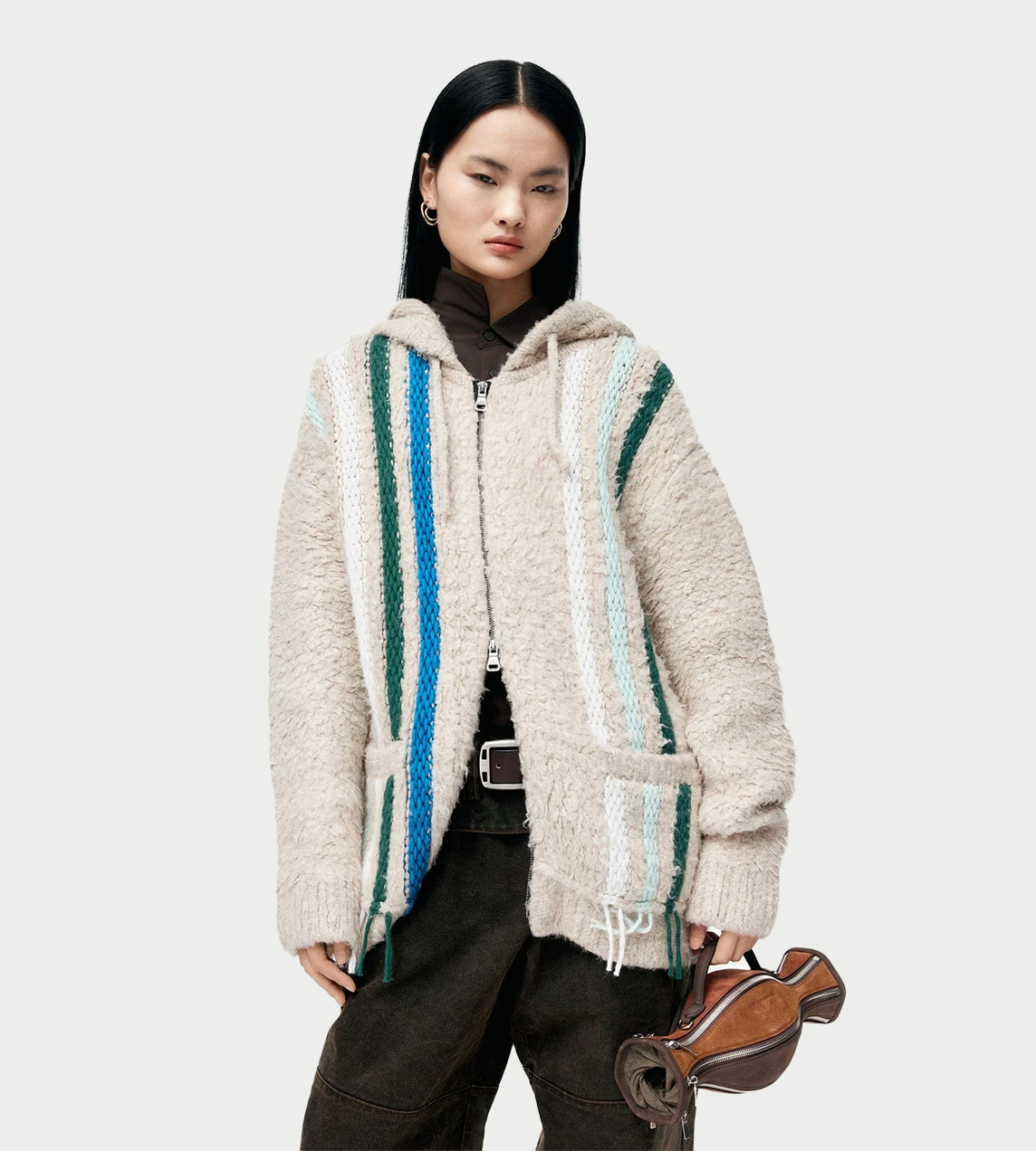 Unisex Reverse Stripe Kint Hoodie Ecru