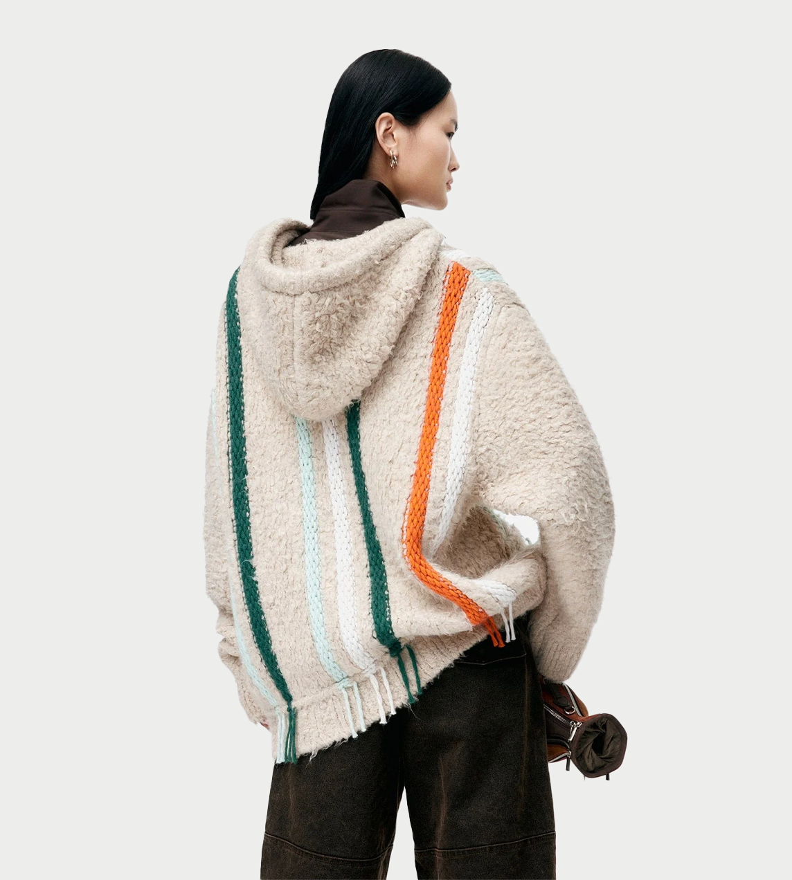 Unisex Reverse Stripe Kint Hoodie Ecru