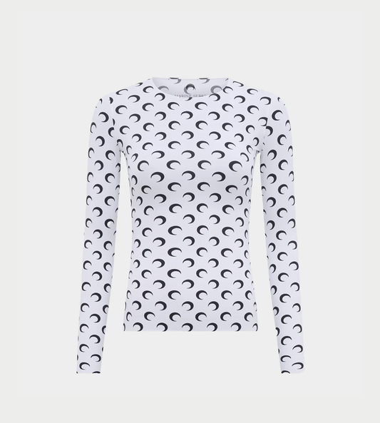 MARINE SERRE - Moon Printed Second-skin Crewneck White