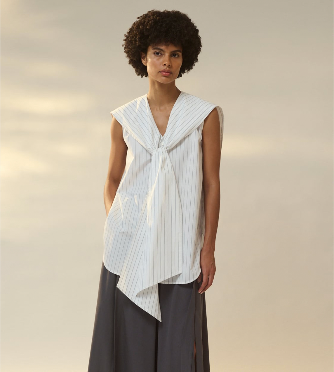 UJOH - Sailor Collar Ribbon Shirt White