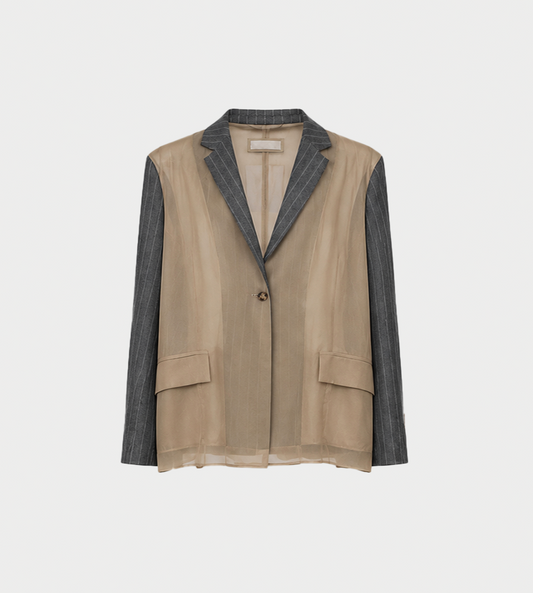 LITKOVSKA - Pinstriped Jacket With Chiffon Panels Grey