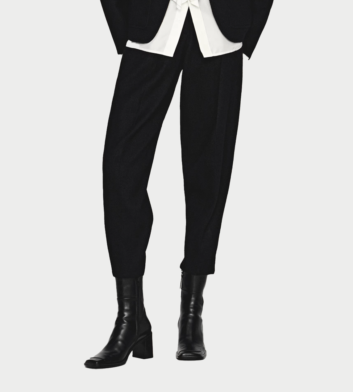 Textured Wool Skinny Pants Blk