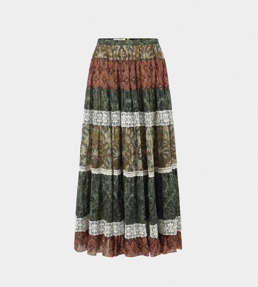 INTO THE EAST - Wallpaper Lace Long Skirt Multi