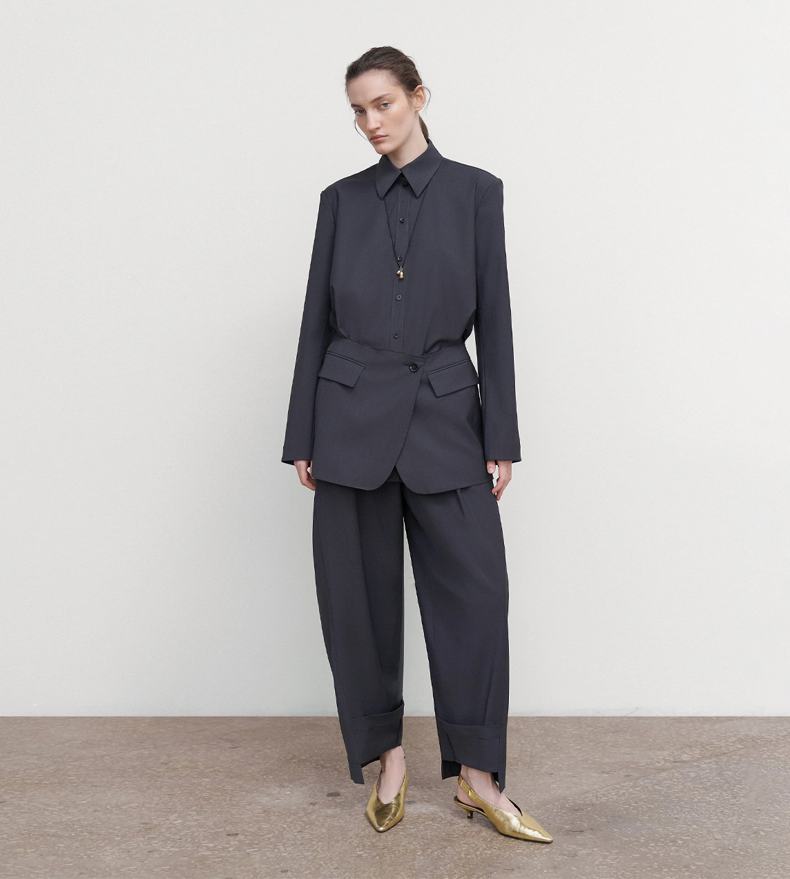 LITKOVSKA - Blouse With Suiting Detail Grey