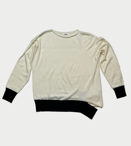 SULVAM - Ribbed Hem Broken Knit White