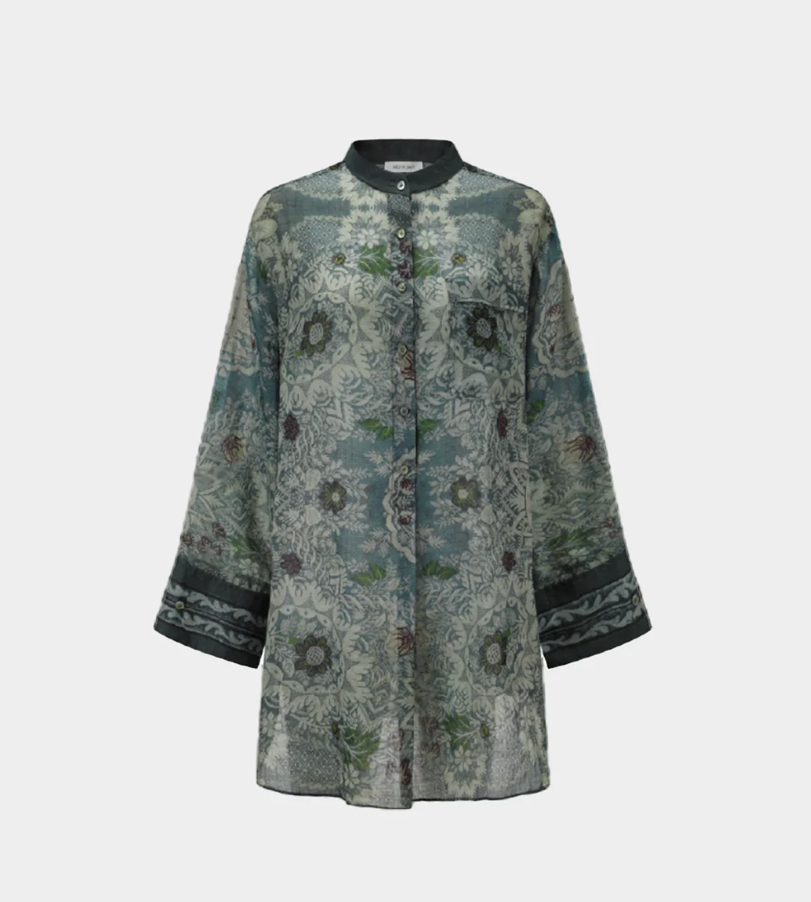 INTO THE EAST - Ramie Wide Sleeve Top Deep Jade