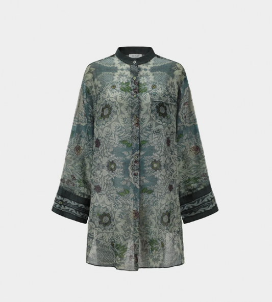 INTO THE EAST - Ramie Wide Sleeve Top Deep Jade