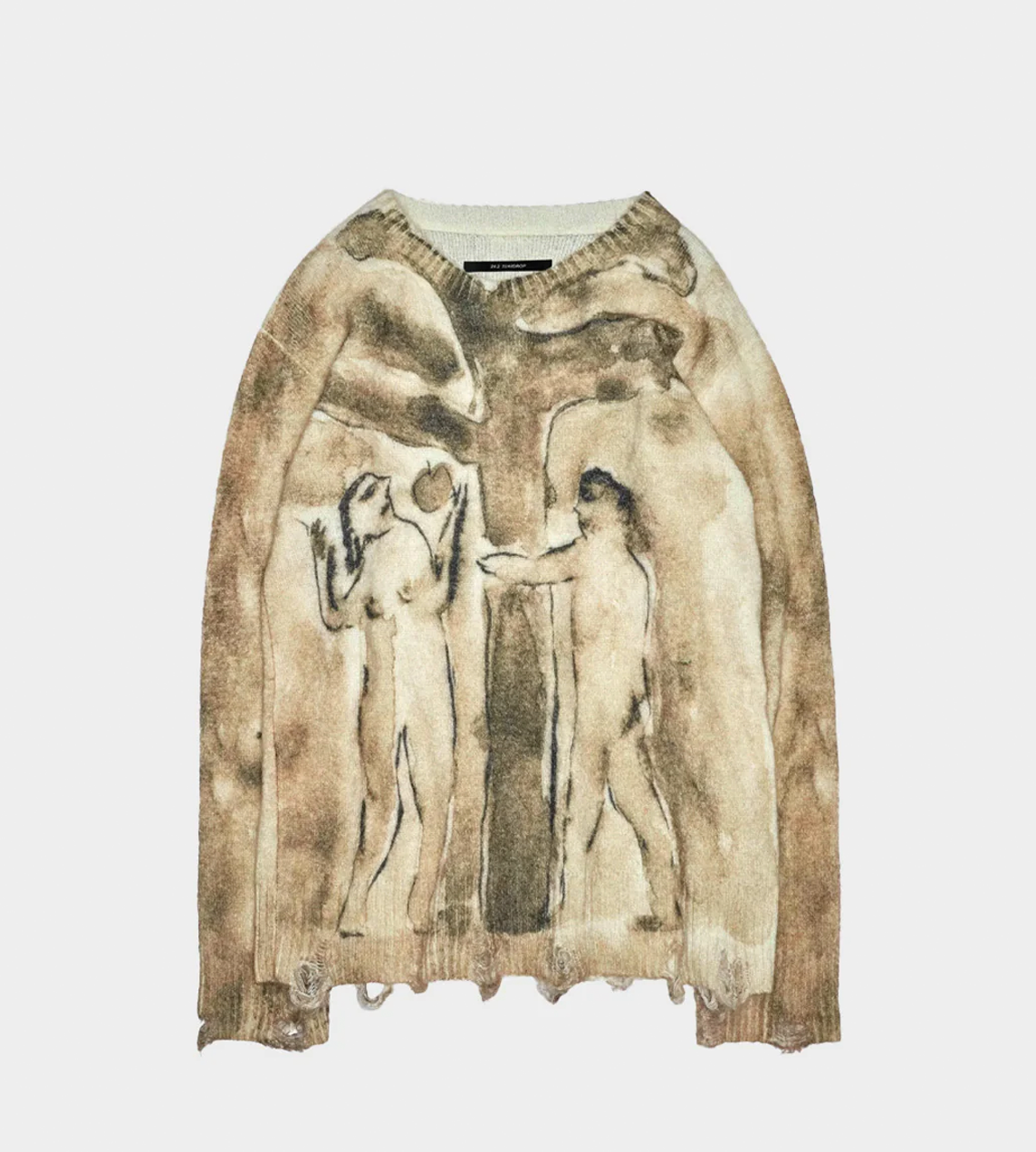 Song For The Mute - Digital Print Oversized Sweater Beige