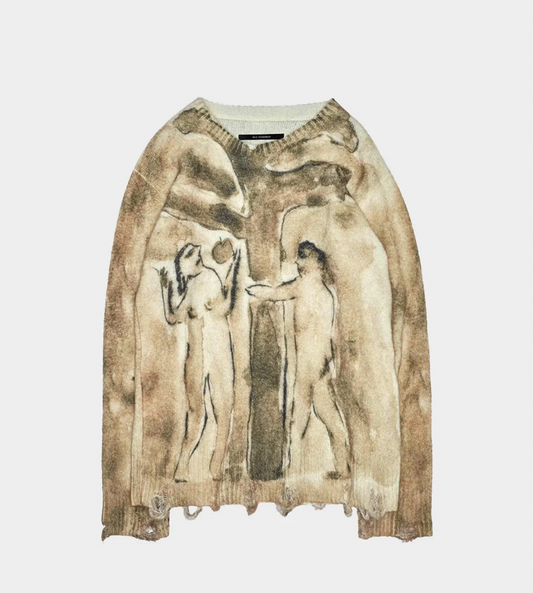 Song For The Mute - Digital Print Oversized Sweater Beige