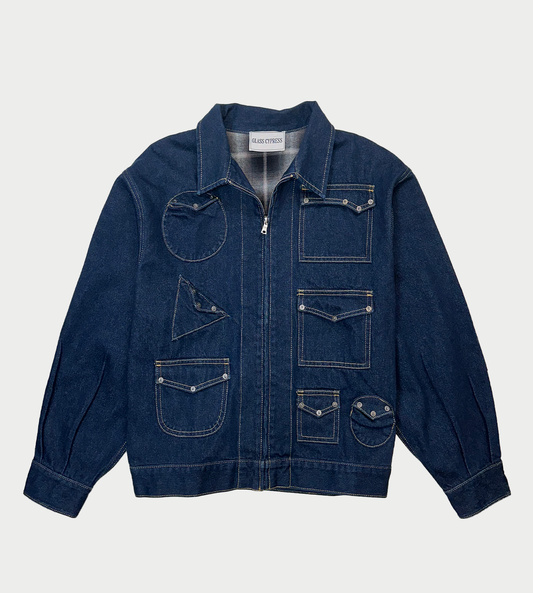 GLASS CYPRESS - Geometric Canvas Jacket Dark Blue 