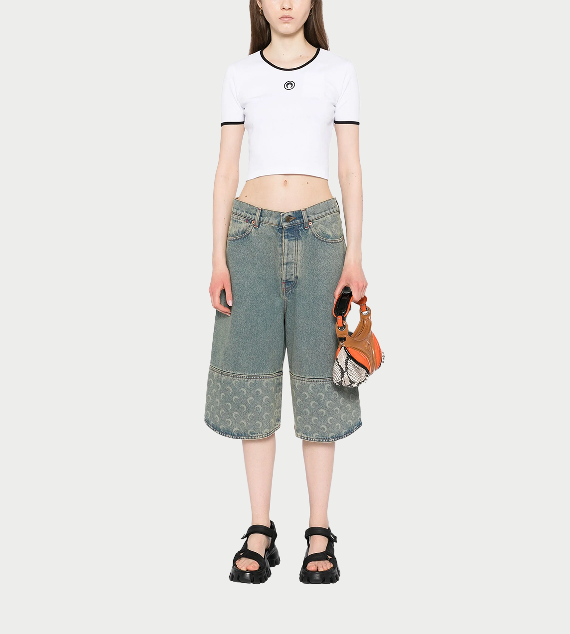 MARINE SERRE - Moon Logo Contrast Cropped Top White