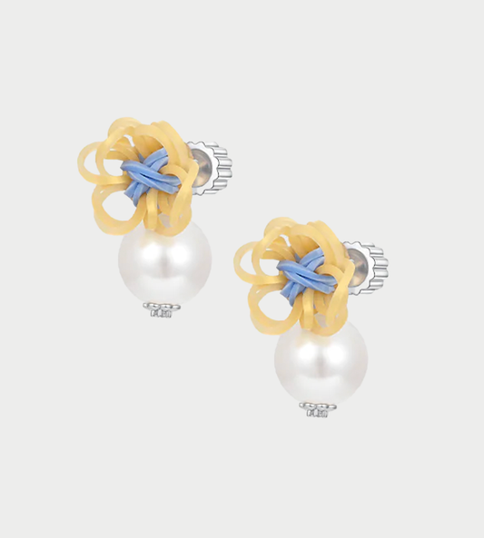 YVMIN - Rubber Band Flower Pearl Stud Earrings Yellow