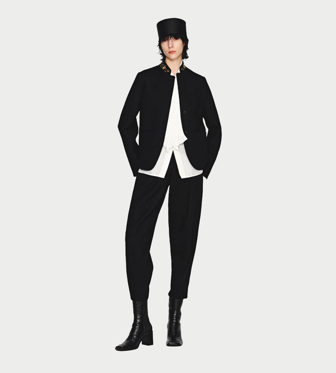 Textured Wool Skinny Pants Blk