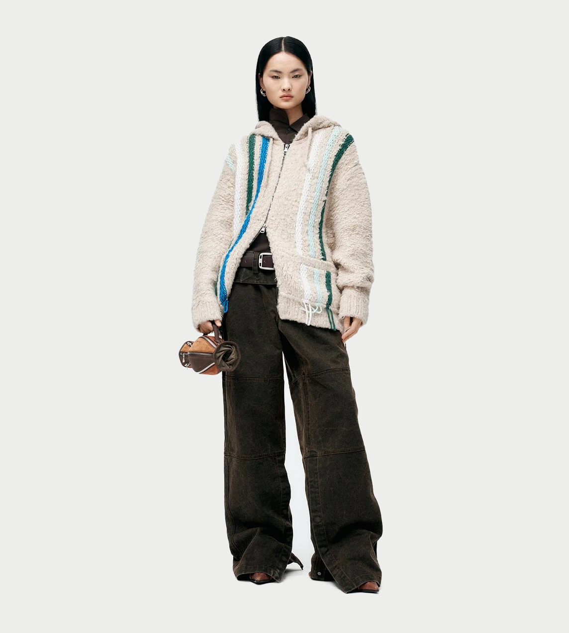 ANDERSSON BELL - Unisex Reverse Stripe Knit Hoodie Ecru