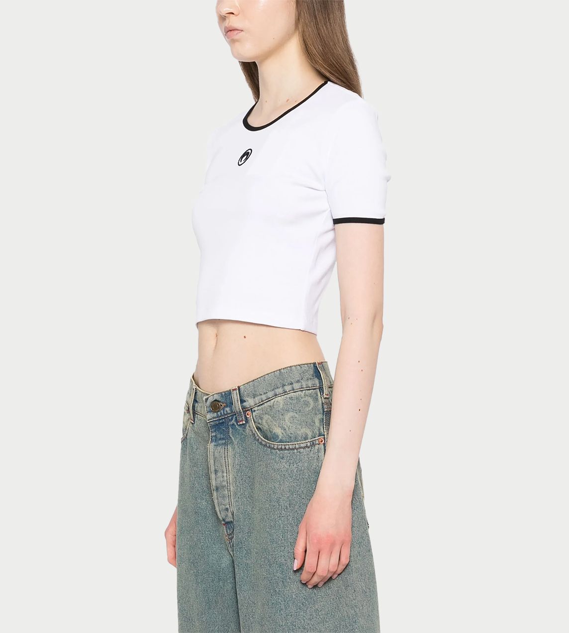 MARINE SERRE - Moon Logo Contrast Cropped Top White