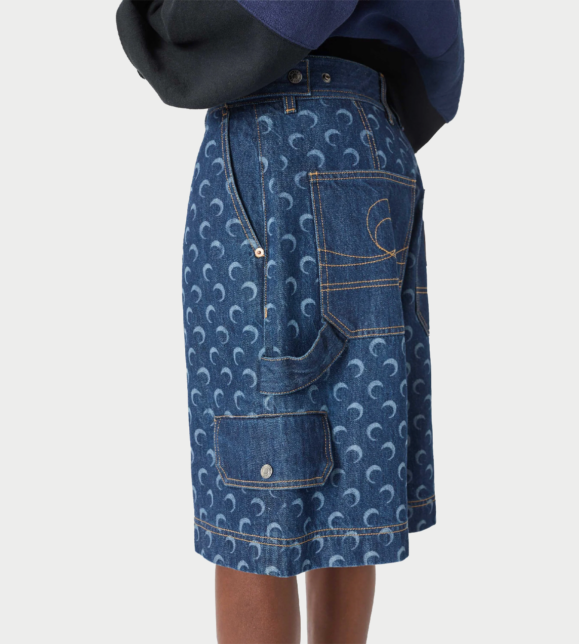 MARINE SERRE - Denim Bermuda With Pockets Blue