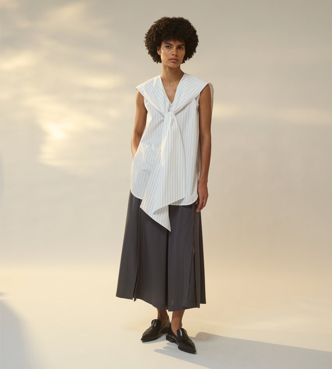 Sailor Collar Ribbon Shirt White