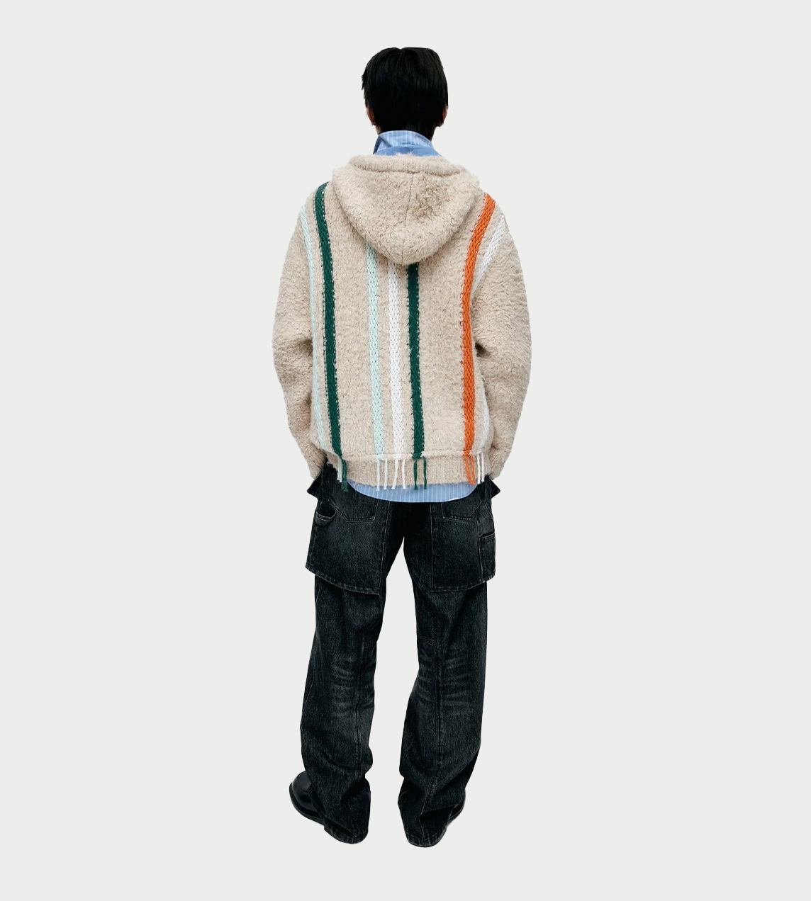 Unisex Reverse Stripe Kint Hoodie Ecru