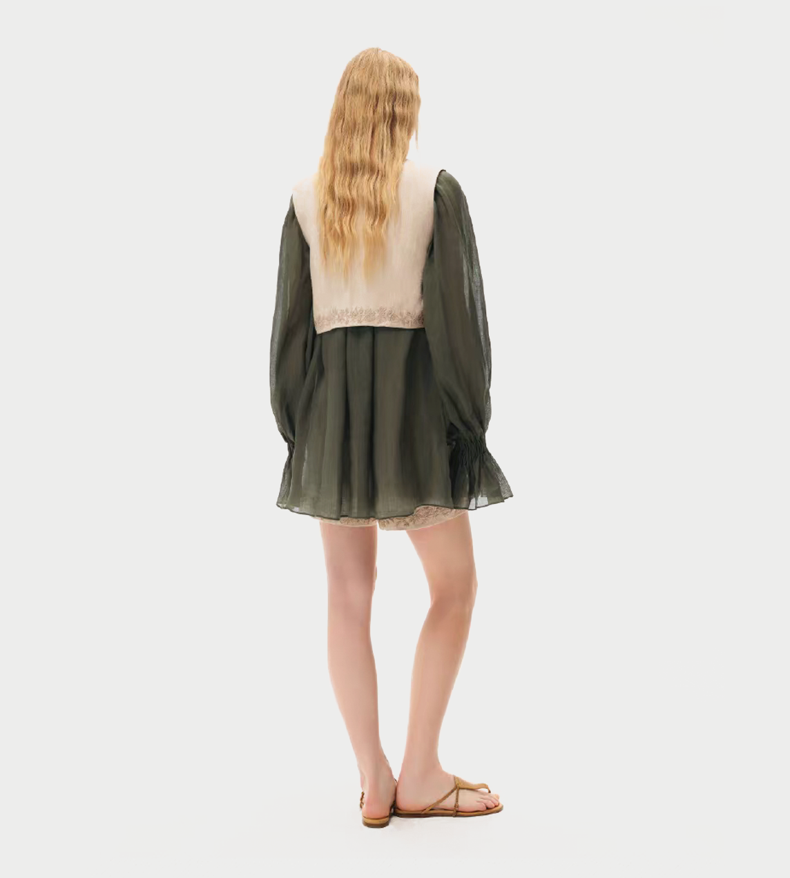 Linen Embroidered Vest Beige