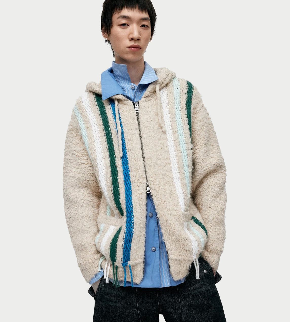 ANDERSSON BELL - Unisex Reverse Stripe Knit Hoodie Ecru